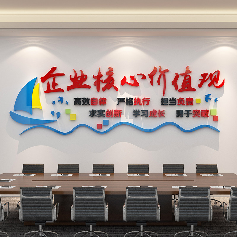 企业核心价值公办公室墙面装饰观司文化励志标议贴纸会语背景布置