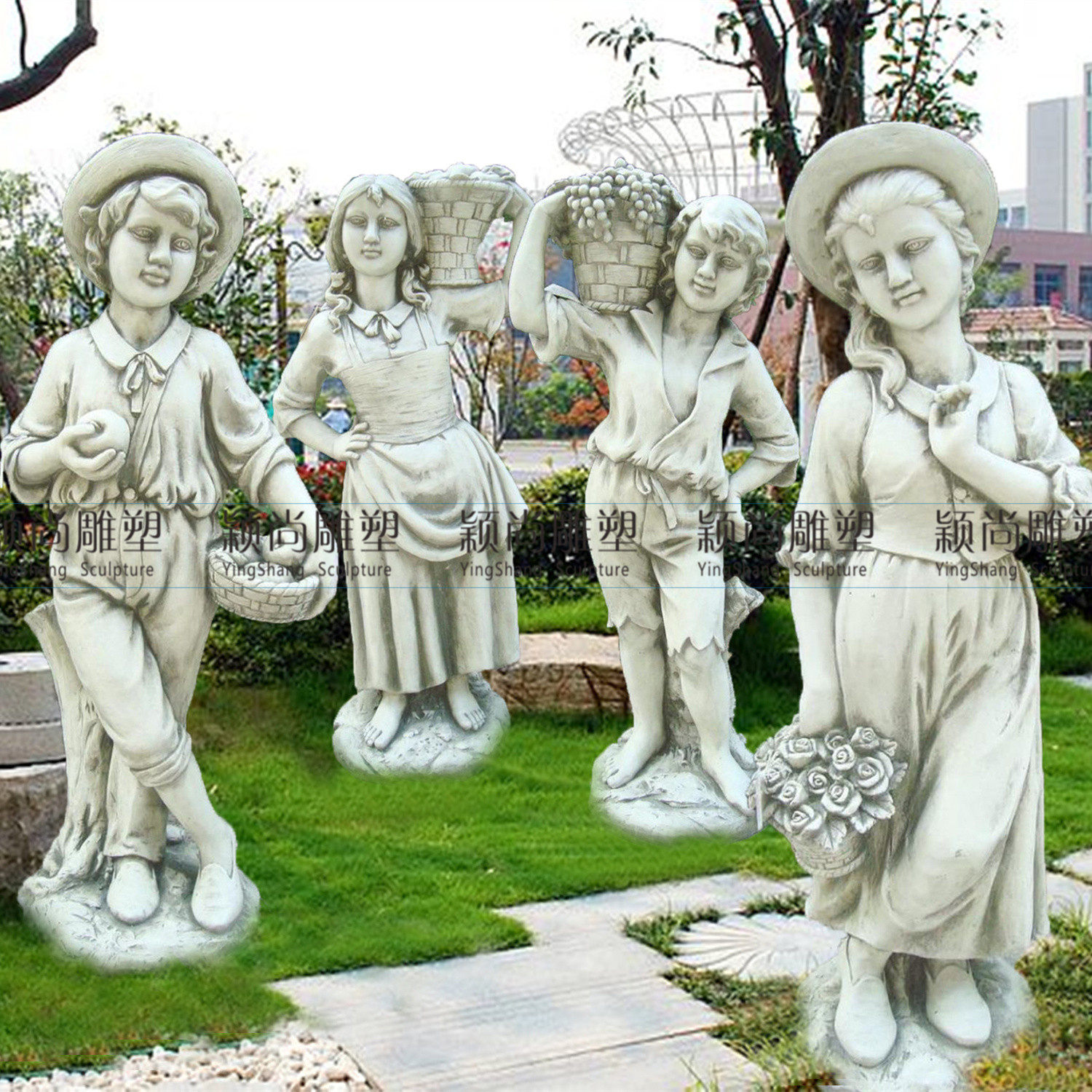 乡村男摆孩地中海田园景式人物雕塑工艺品摆饰风景区欧点布置女设