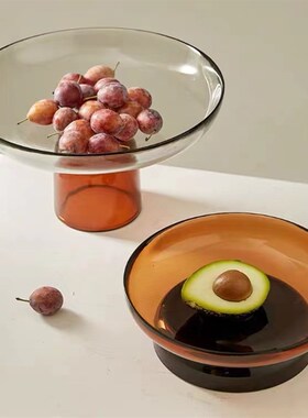 现代轻果盘用高脚玻璃果盘客厅茶几彩色水奢盘零食家装饰餐桌摆件