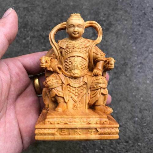 崖柏黄杨木雕哪吒三太子五营神将人物摆件家用佛堂供奉装饰太子爷
