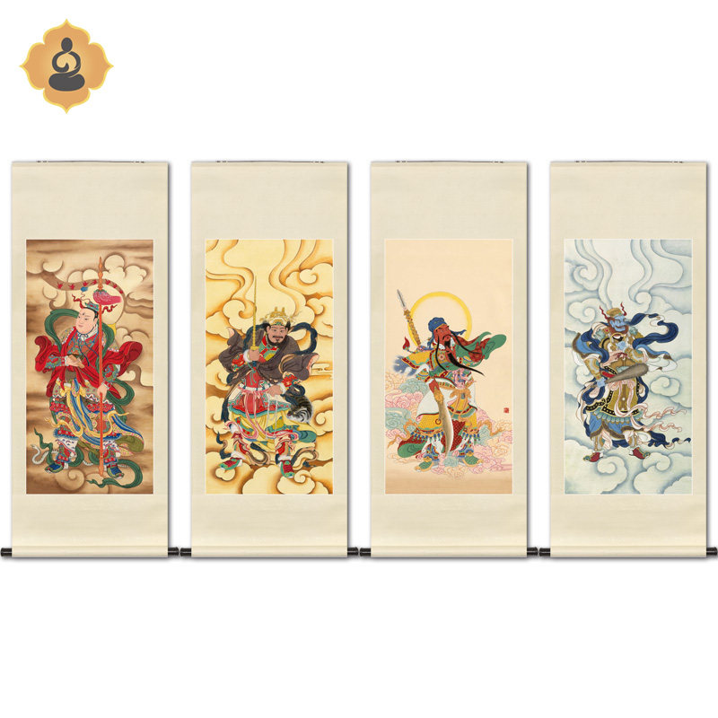 工笔人物国画四大元帅护法马赵温关水陆画新中式画轴卷轴画框挂画