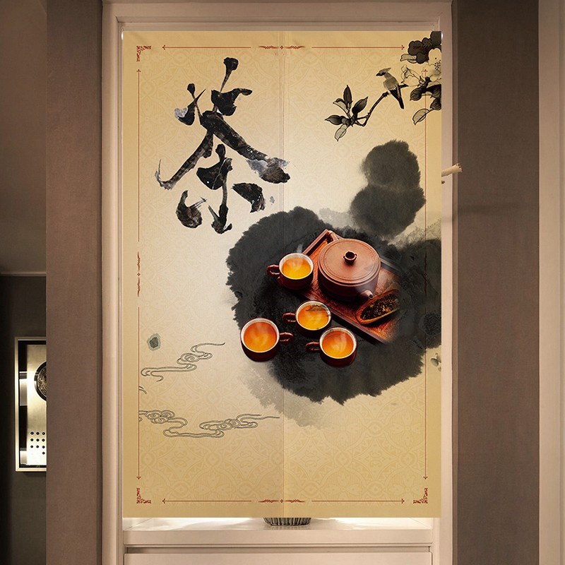 中式茶道门帘禅意挂帘茶楼包厢布帘中国风隔断帘中式门帘布艺帘子