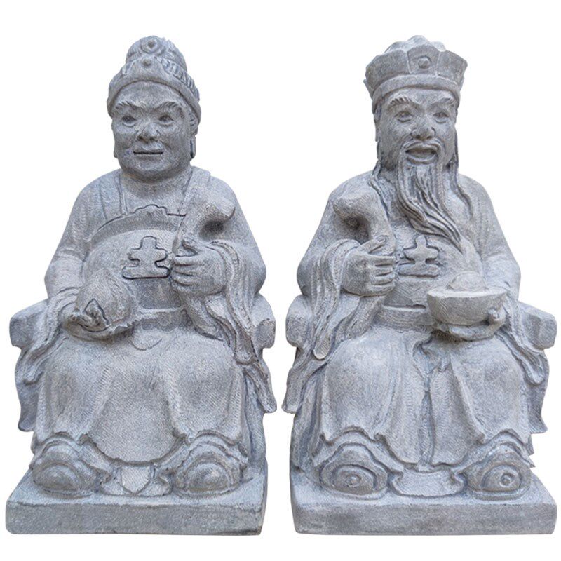 石雕土地公婆一对家用青石土地爷奶祠堂石头庙供奉财神像神龛摆件