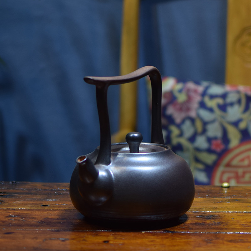 陶龙道 一体提梁陶壶 煮茶器 电陶炉 炭炉粗陶茶室烧水壶 养生瓷