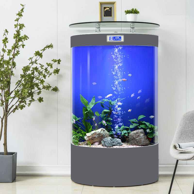2023新款半圆形吧台缸客厅小型家用生态金鱼缸中型懒人免换水族箱