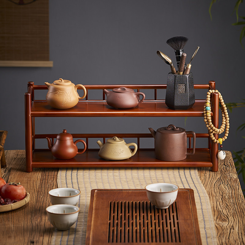 中式茶桌上茶杯架子楠竹小博古架茶室茶具收纳架茶柜双层茶道摆放
