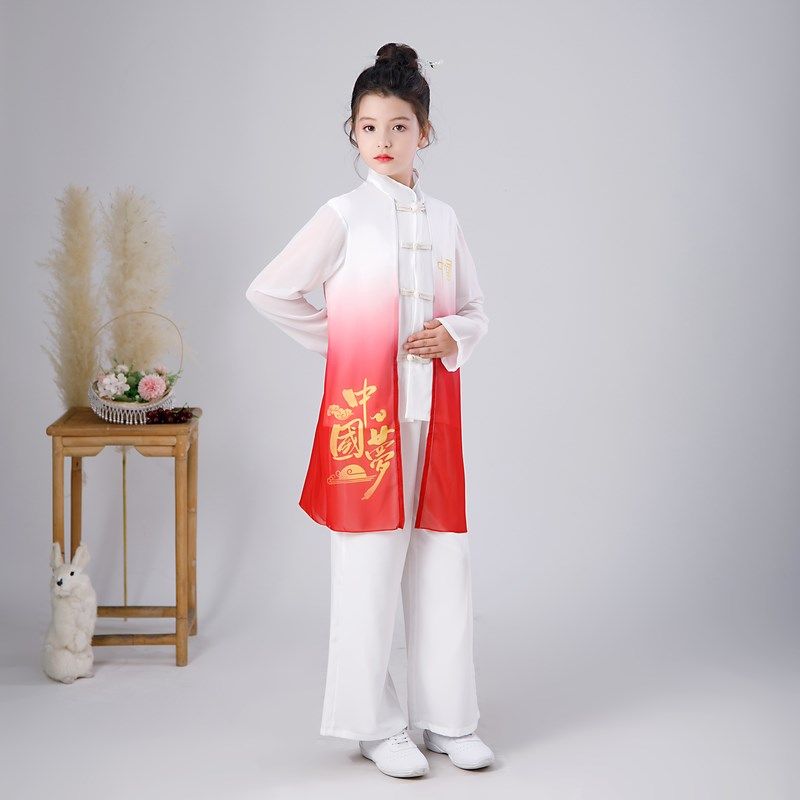 儿童武术表演中小学生功夫扇八段锦少年中国说古筝演出少儿太极服