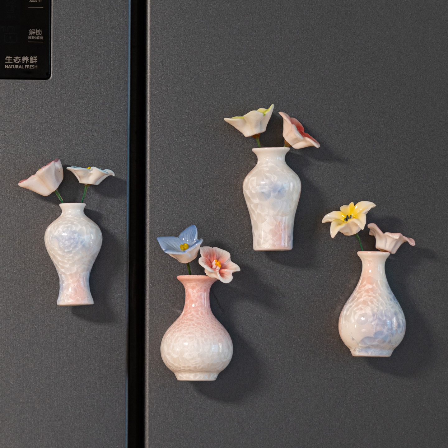迷你陶瓷冰箱贴可插花景德镇陶瓷永生花纯手工小花瓶冰箱贴小摆件