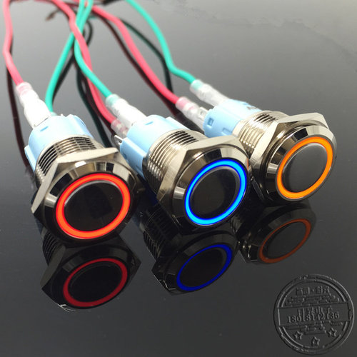 16mm环形带灯带自锁金属按钮天使眼6v12v24v220vLED 1开1闭银触点