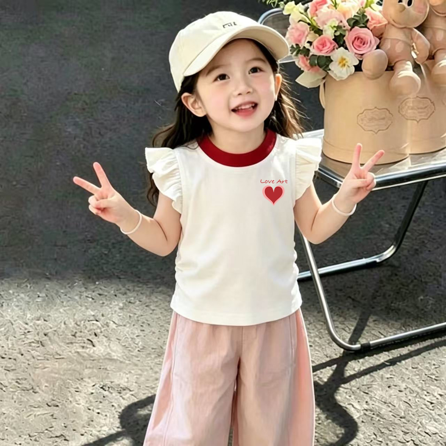 女童夏季可爱卡通小飞袖T恤