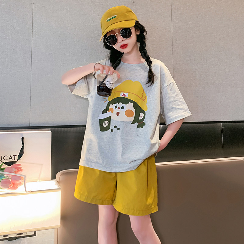 女童夏季吸汗透气短袖短裤套装