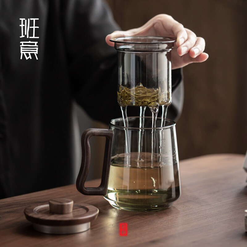 班意 玻璃茶杯茶水分离杯个人专用高档办公室过滤茶杯单个泡茶杯
