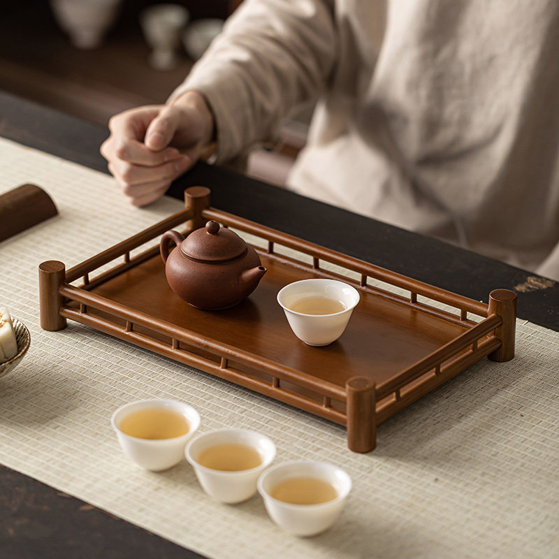 竹制品茶配件收纳盘手工奉茶盘干泡台家用长方形竹托盘竹编围栏
