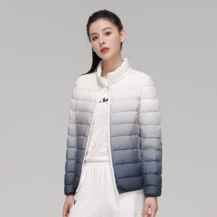 短款羽绒服渐变色白鸭绒立领时尚修身女轻薄轻便羽绒外套潮