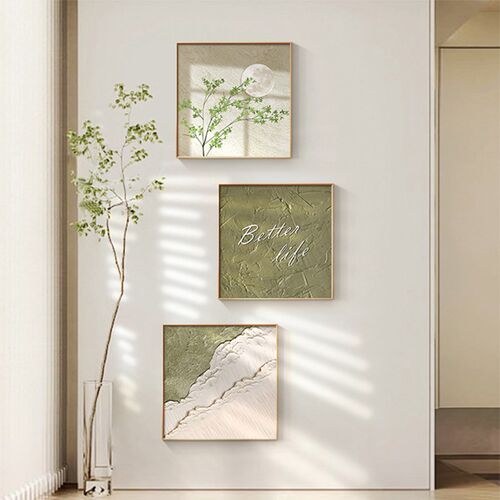 小清新客奶墙面装饰画绿关原木厅油风玄植餐厅挂画高级沙发背景画