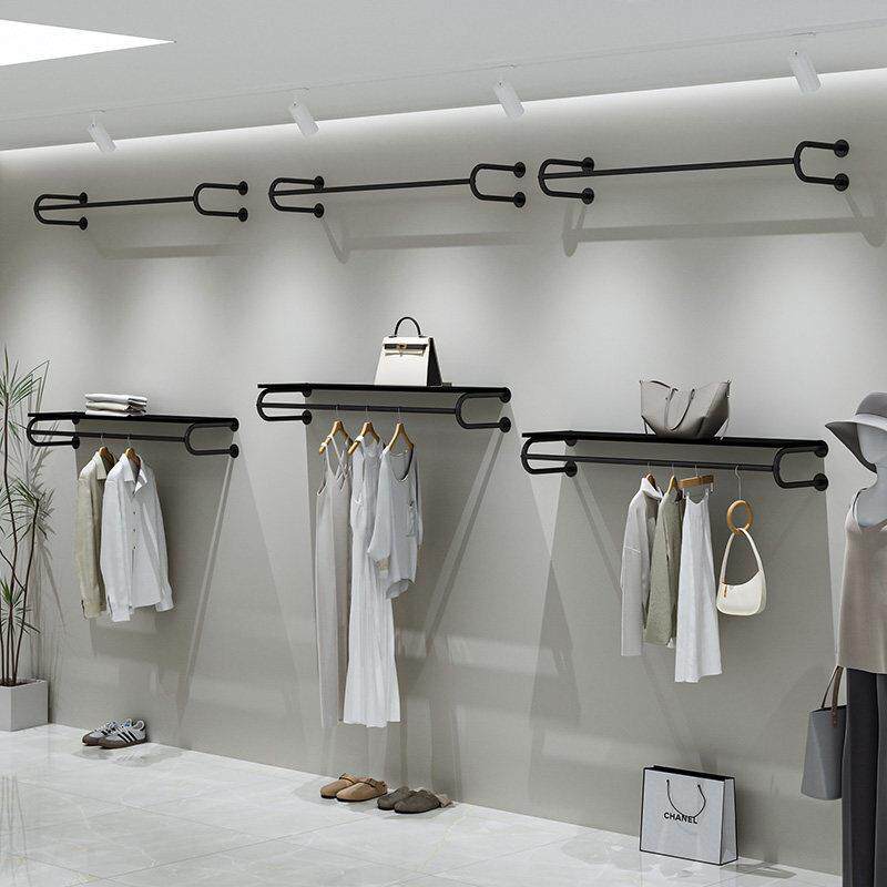 服装店展示架壁挂上墙挂衣架女装店简约黑色铁艺包包置物架陈列架