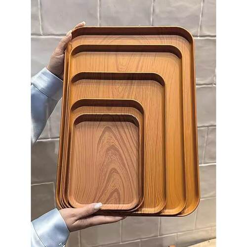 特大号餐用托盘长方形塑料木纹托盘家用高档客厅水果餐盘托盘星毅