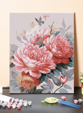 数字油画diy手工填充中式富贵牡丹花手绘涂色客厅装饰丙烯油彩画