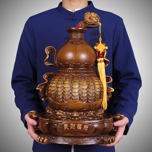 招财存钱罐葫芦摆存储件罐添头纳财聚财福禄中式家居玄关床福装饰
