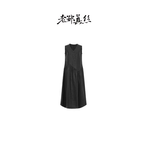 老邹真丝28姆米龟裂纹香云纱长裙显瘦减龄气质A字连衣裙女夏6163L