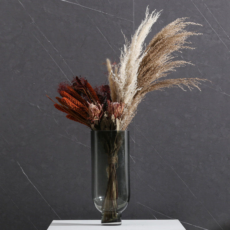 现代玻璃插花花器摆件干花仿真瓶花花装饰玄关客厅餐桌样板间软装