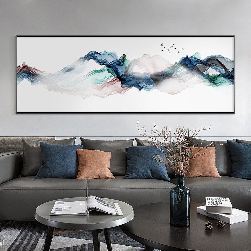 意中式水大装饰画客厅沙发背景墙黑白风景挂画横幅墨尺寸禅新壁画