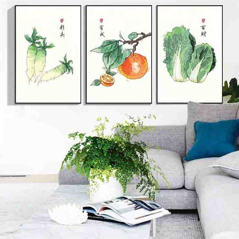 餐寓意百财彩头有成 diy数画油画手绘填色油彩字有厅挂画蔬菜水果