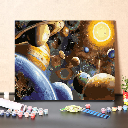 数字油画油iy手工填充太员宇航空风景画太阳系行星手绘涂色d彩画