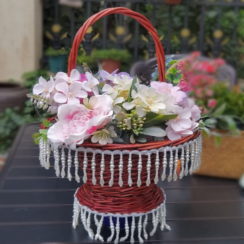 复古手主花篮编织藤编公提花童篮花艺秀花古风汉服走插舞蹈篮