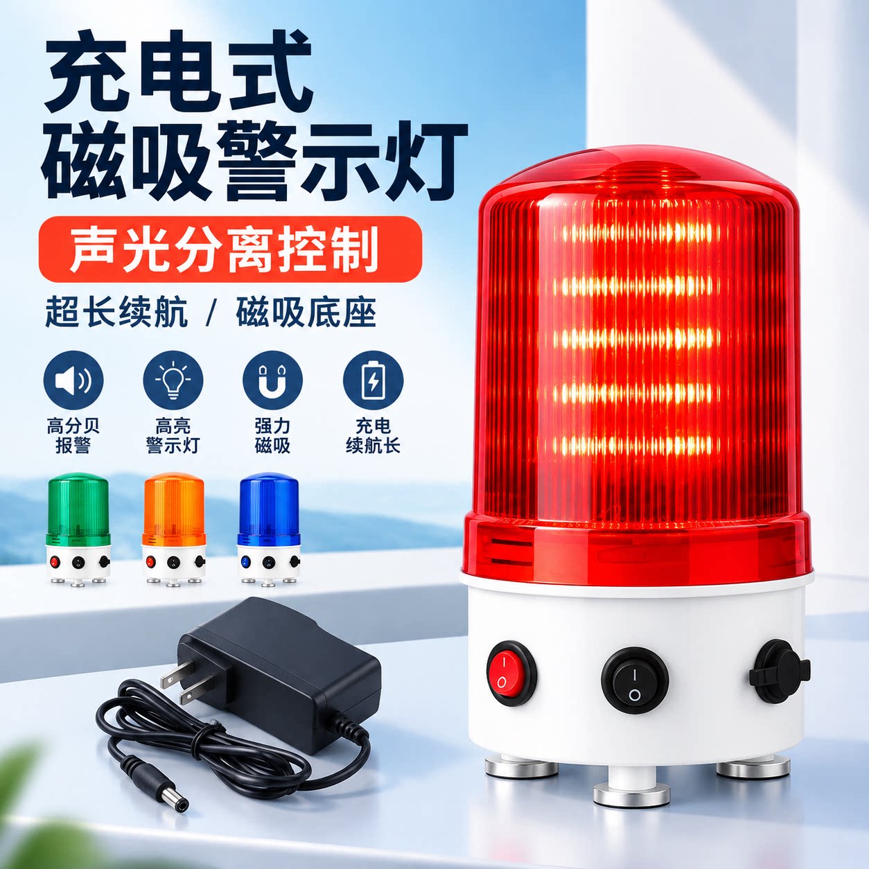 充电LED爆闪声光报警灯强磁
