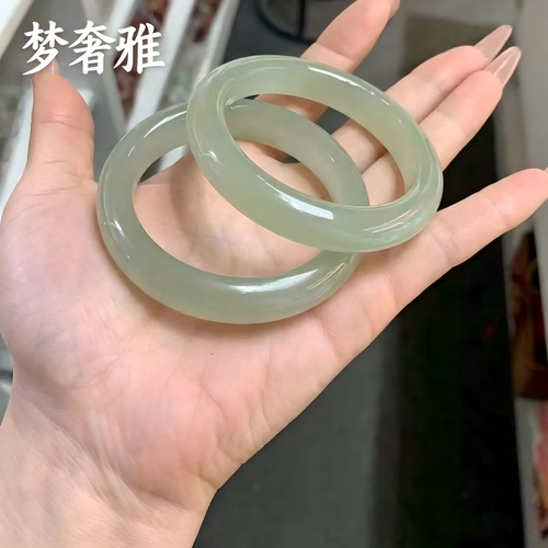 梦奢雅东陵玉手镯天然晴水东陵玉手镯冰透水润浅绿正圈女士玉石镯