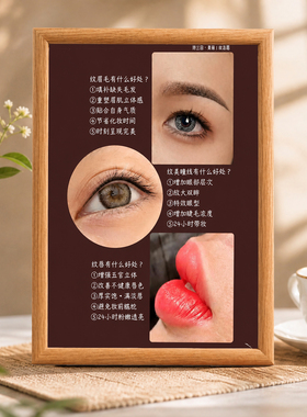 美容院眉眼唇纹绣好处展示相框纹绣店墙面装饰摆台画框