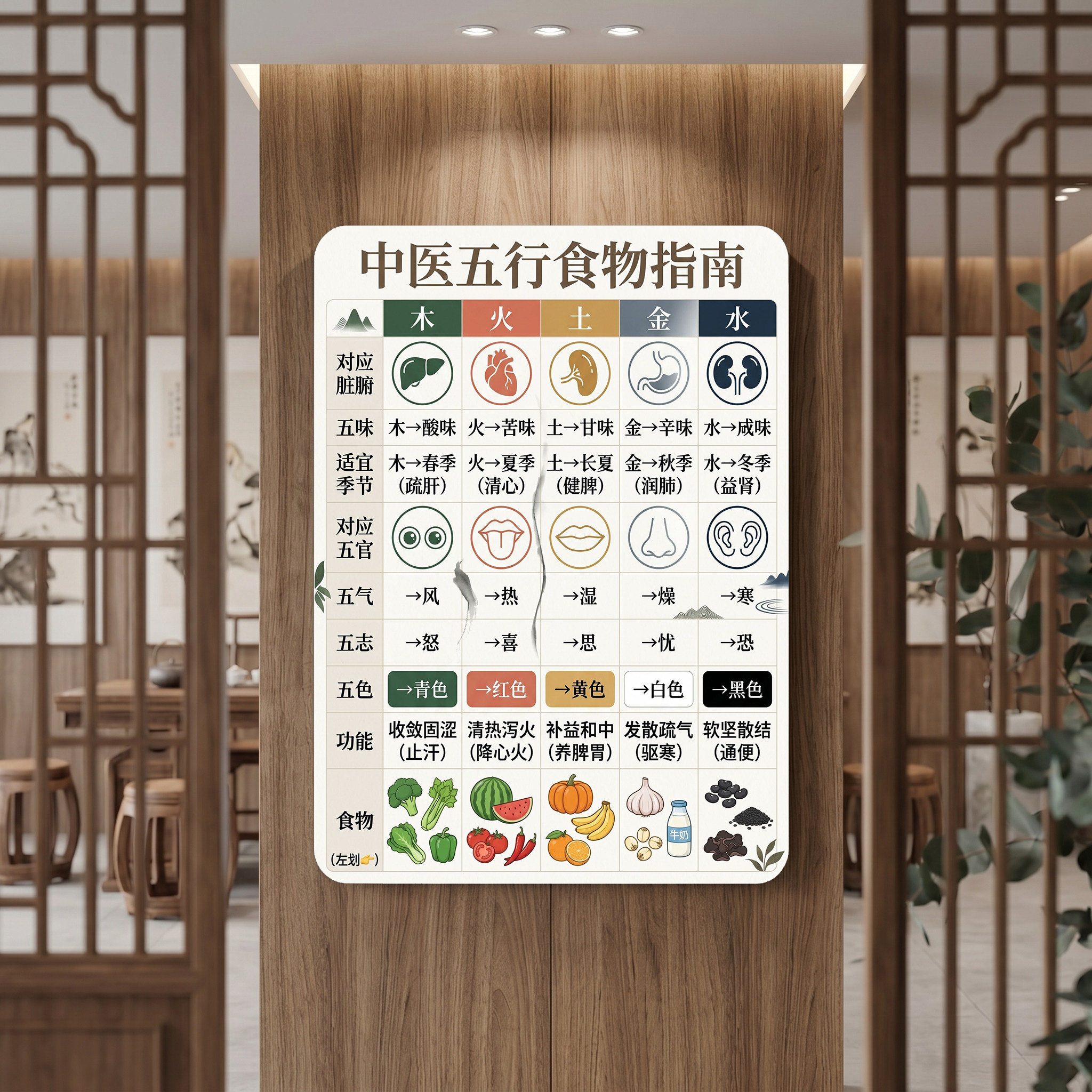 中医五行食物指南科普海报五脏五味五色对应讲解中医养生馆