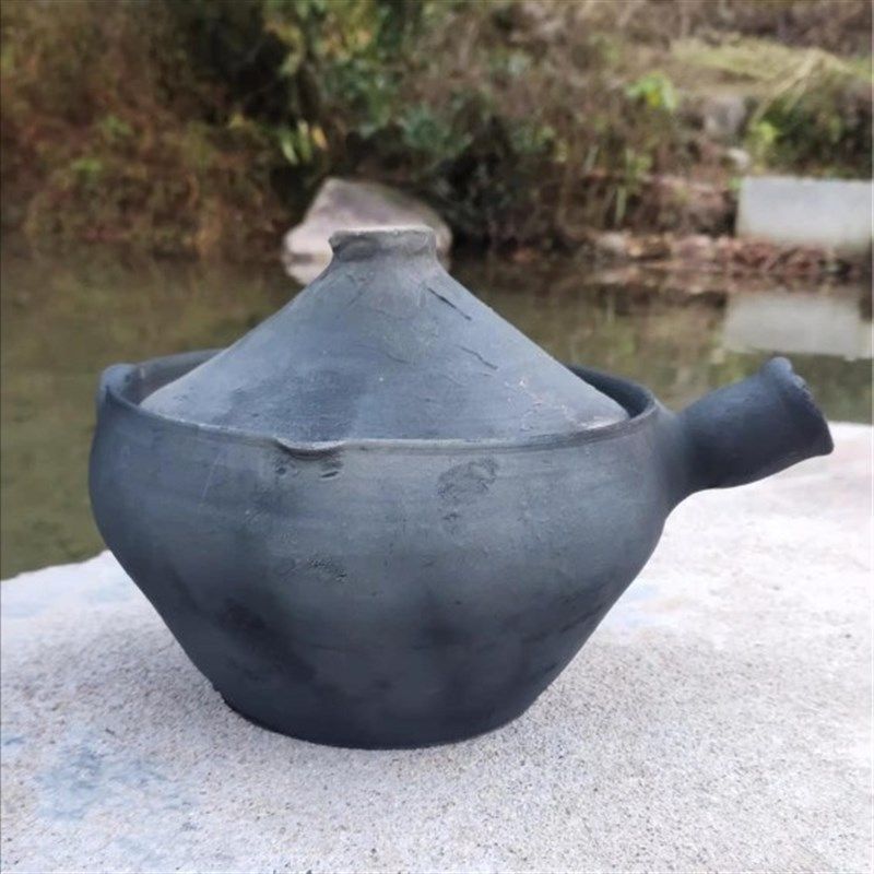 传统老式土陶单柄煲古土砂锅家用复锅熬粥沙汤土茶壶黑陶不上釉