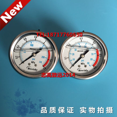 轴向无边耐震压力表YN60Z液压油压表0-1.6/4/6/10/16/25/40MPA