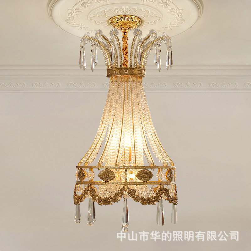 法式田园餐厅吧台轻奢吊灯欧式卧室阳台灯奢华玄关过道全铜水晶灯