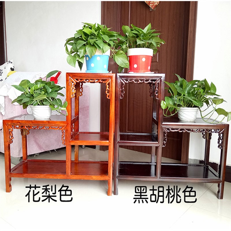 室内花架木制中式阶梯花架实木多层置物J架落地式木质底座花盆架
