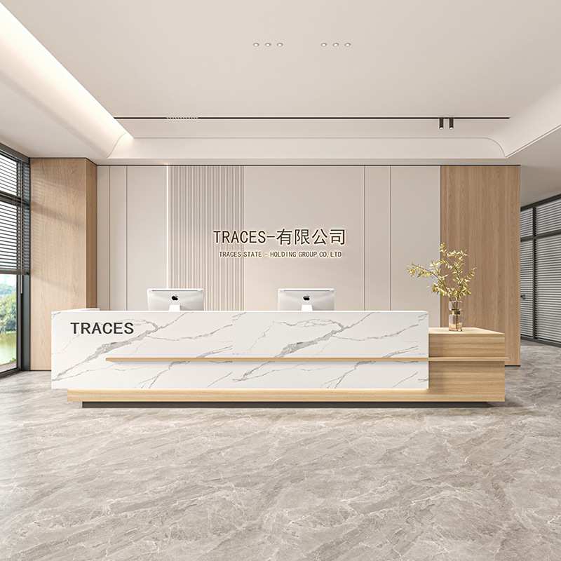 现代简约公司前台接待台酒店大厅物业烤漆吧台办公室工作桌收银台