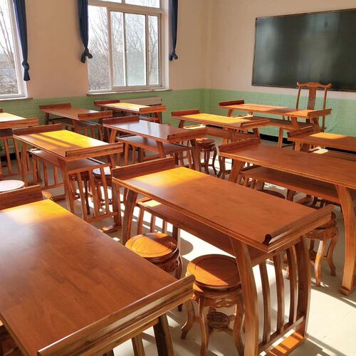新中式实木国学马鞍桌教学v培训班课桌椅学生卯榫结构仿古书画桌
