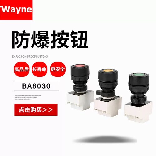 防爆防腐按钮BA8030红绿黄防爆自复位按钮开关钻孔30MM