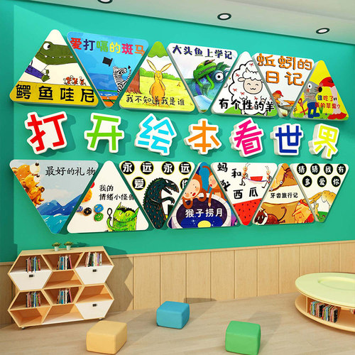 图书角布置儿童阅读区幼儿园文化墙贴画阅览室环创绘本馆墙面装饰