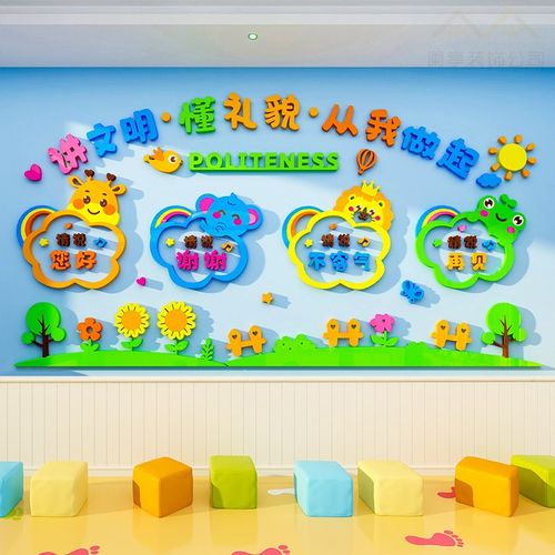 幼儿园礼貌用语楼道走廊文明礼仪环习惯养成好创布纸贴置墙贴