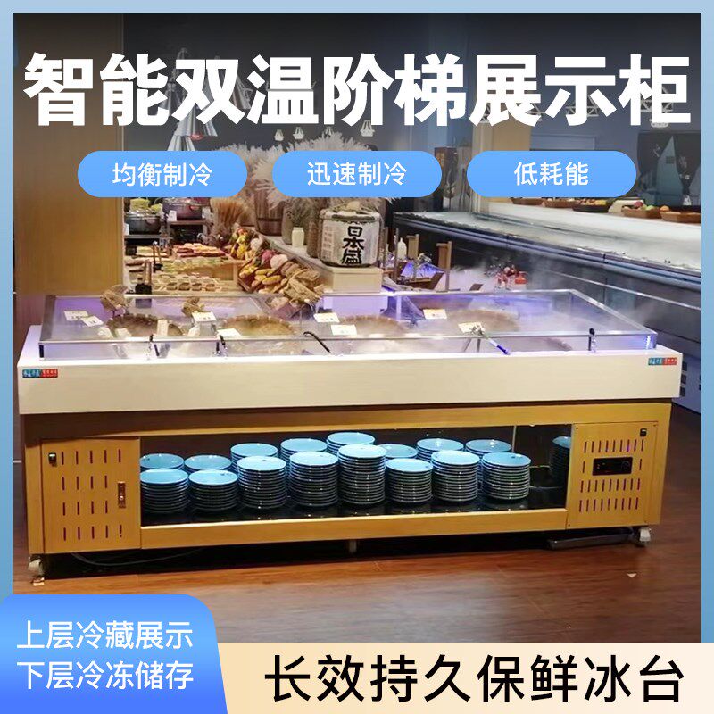 智展双温阶梯冰商能示柜烧烤海鲜冷藏柜台用凉菜柜保鲜柜点菜柜