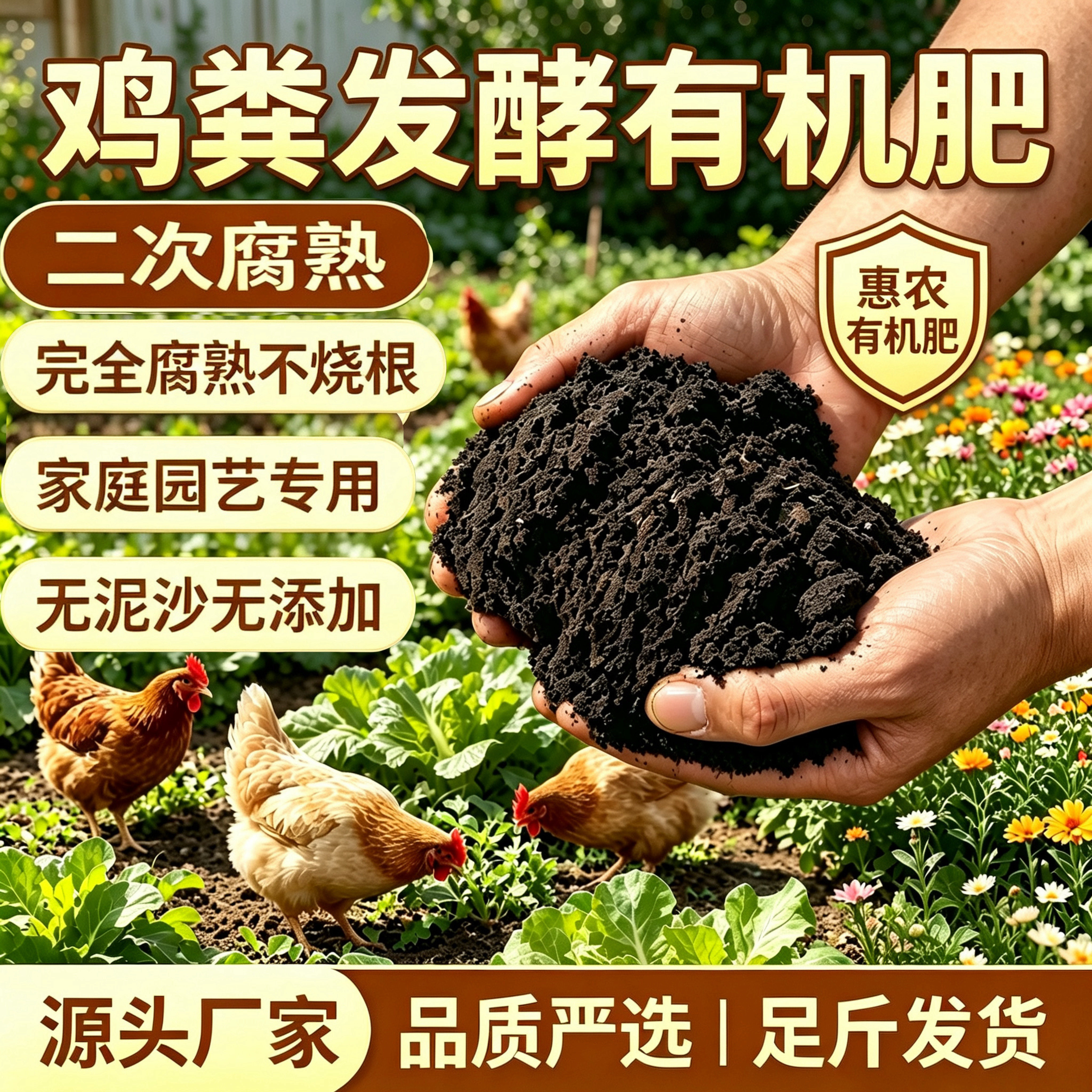 鸡粪发酵有机肥纯农家肥肥料家庭园艺蔬菜专用鸡粪肥100斤