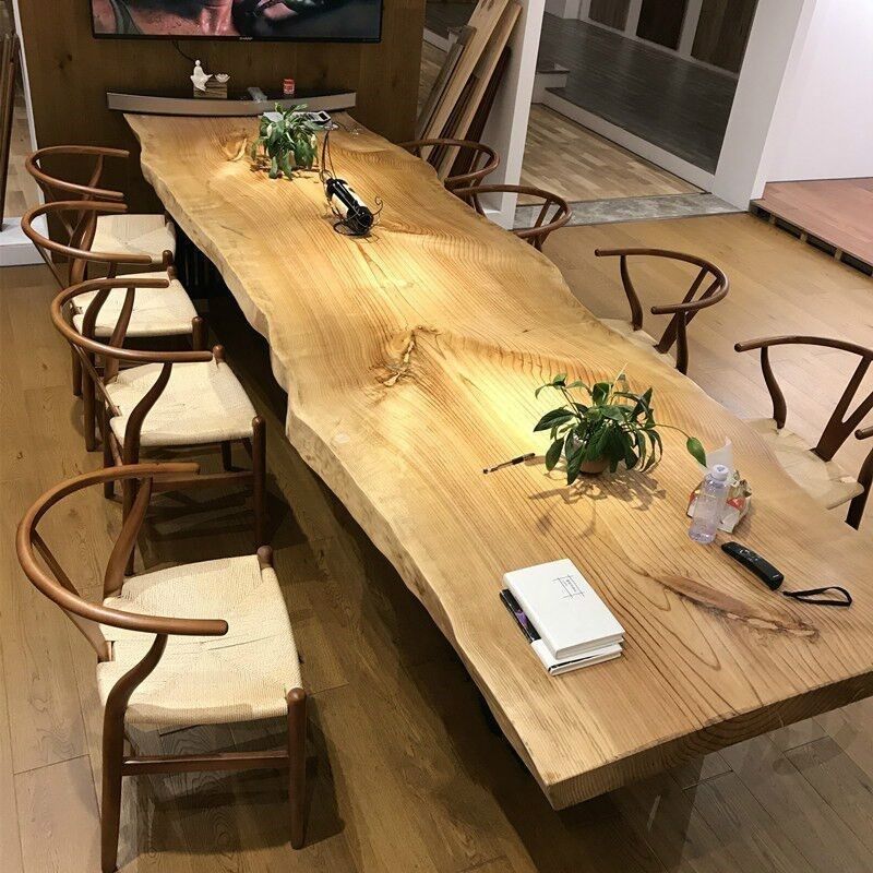 大桌会议桌长条桌实餐办公桌原木自然边泡茶板茶台民宿木头木桌椅