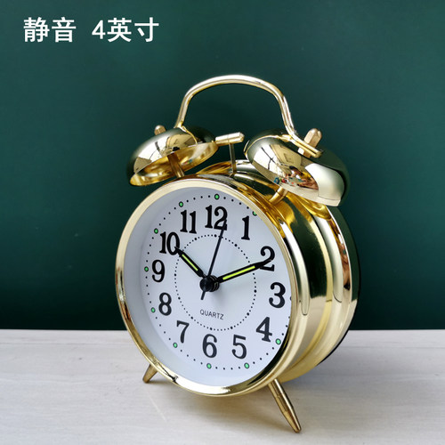 金属打铃闹钟座钟 静音准时 学生床头钟夜简装饰古约数字复光大声