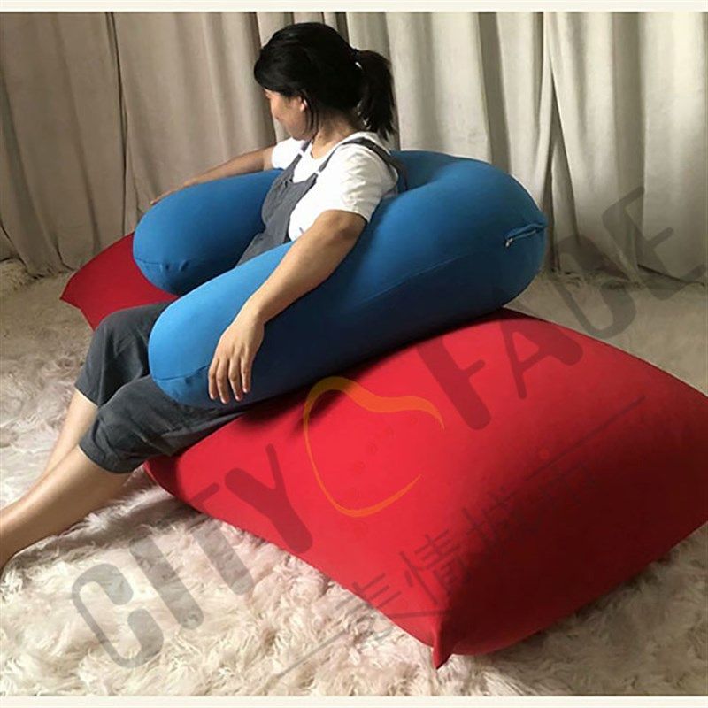 大型U型枕人袋懒豆沙发靠背弹力微粒子填充日腰坐靠式垫表情城市