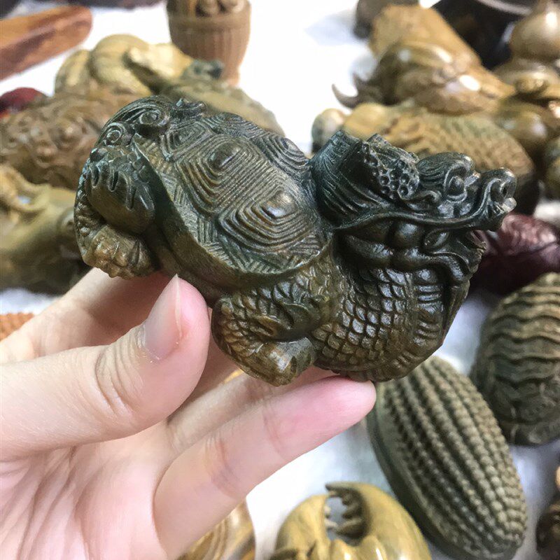 绿檀龙龟手把件工艺品木身文玩男质红木雕刻饰品摆件瑞兽随女挂件