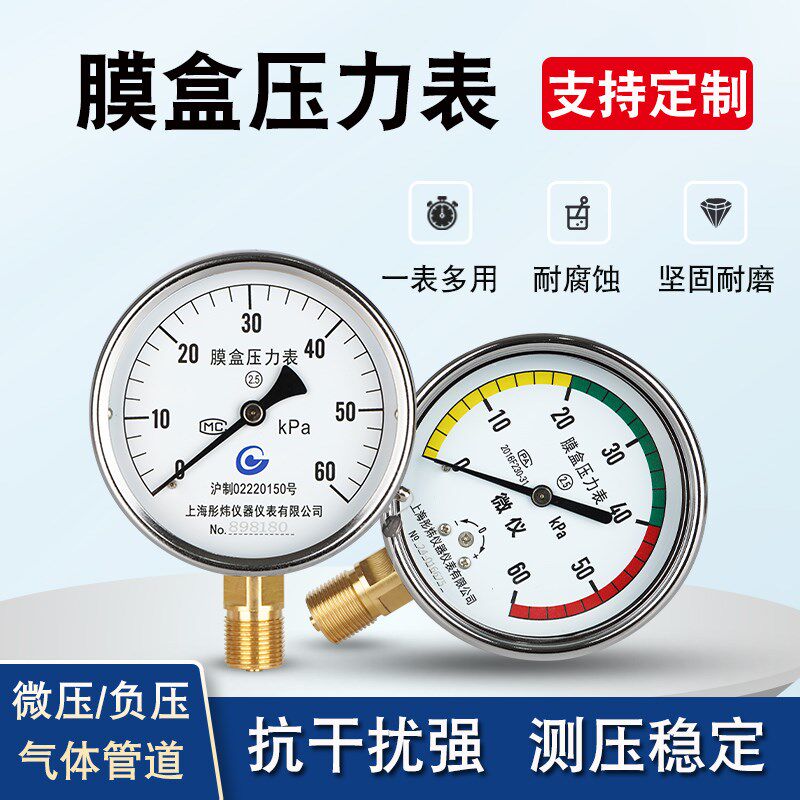 上海彤炜膜盒压力表微压表气压表YE-100天然气kpa膜合表千帕表
