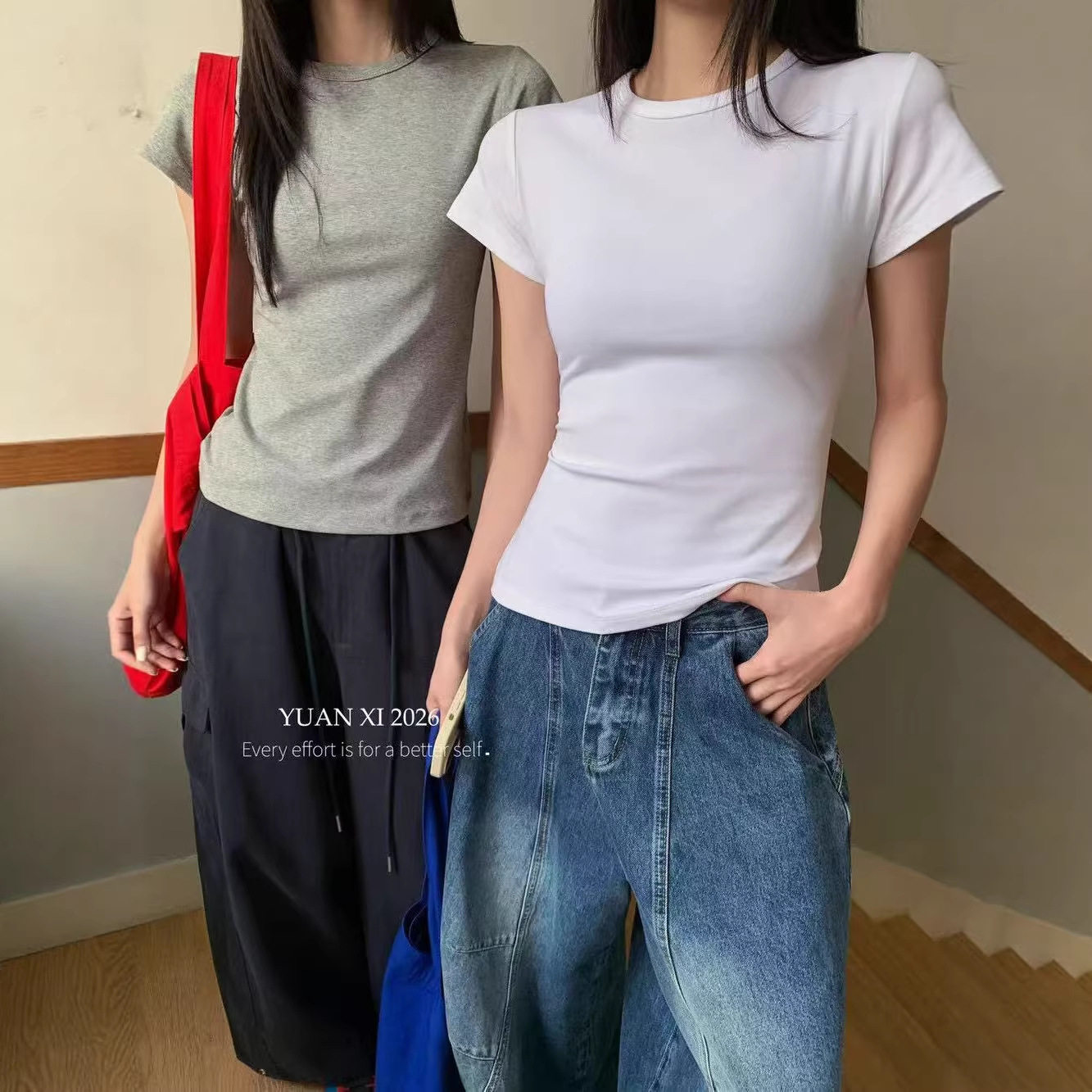 26春夏南北通杀爆款纯色正肩上衣女装韩系显瘦百搭圆领短袖t恤潮